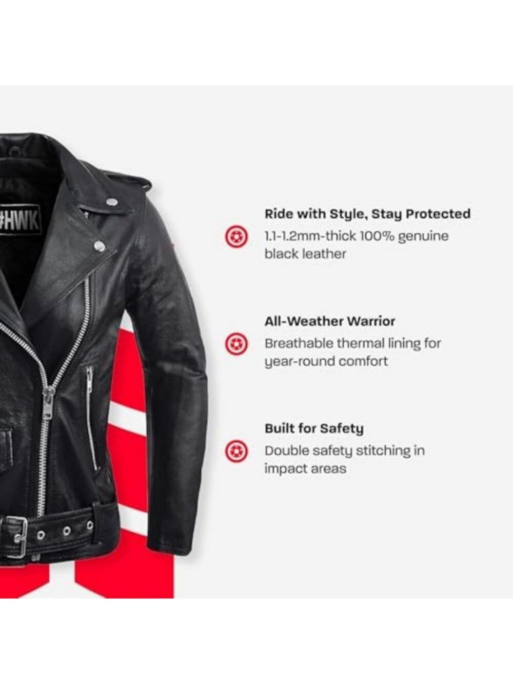 Genuine Leather Motorcycle Jacket for Women | Weather & Water Resistant Riding - Picture 2 of 6